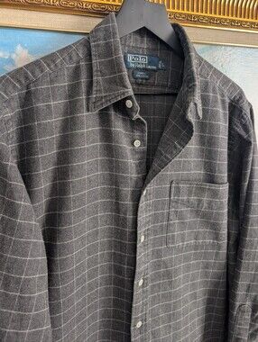 Ralph Lauren Dark Gray Windowpane Heavy Flannel